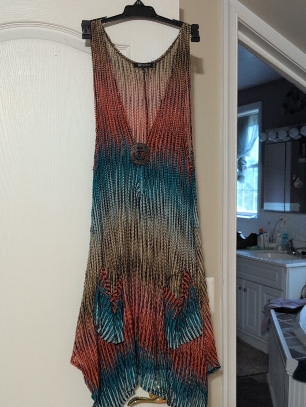 Boho Ombre Sleeveless Maxi Cover Up  Teal & Rust